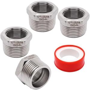 S SYDIEN Reducer Hex Bushing 1" NPT Male x 3/4" NPT Female Threaded Pipe Fitting, 304 Stainless Steel Reducing Pipe Adapter Fitting, 4 Pack