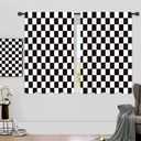 Riyidecor Black White Checkered Curtains Vintage Y2K Abstract 2000s 70s Hippie Groovy Aesthetic Classic Cute Retro Rod Pocket Modern Bedroom Living Room Treatment Fabric 2 Panels 42Wx45H Inch