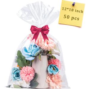 50pcs Cellophane Bags 12x18 Cellophane Wrap Goodie Bags Large Clear Gift Bag Party Favors Bag Clear Treat Wraps with Ties Plastic Gift Packaging Wraps for Cookie Candy