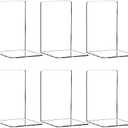 HappyHapi Book Ends 6 Pcs Acrylic Bookends Clear Book Holders for Shelves, Book Organizer with 24 Pcs Silicone Non-Slip Mats for Library Office School (5 * 5 * 7.3 inch 3mm Thickness 3 Pairs/ 6 Pcs)