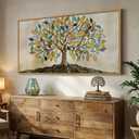 Large Framed Tree of Life Wall Art for Living Room, Modern Farmhouse Neutral Tree Canvas Painting Prints Artwork for Walls, Rustic Retro Picture for Bedroom Kitchen Office Hallway Wall Decor, 30x60