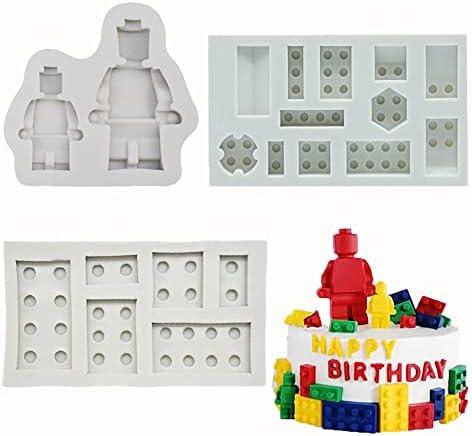 Guratapa 3pcs Building Bricks Robots Silicone Molds for DIY Fondant Candy Making Tools Chocolate Mold Desserts Ice Cube Gum Clay Biscuit Plaster Resin Cupcake Topper Cake Border Decor Moulds