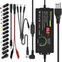 Universal Power Supply 3V~36V 4A 144W Adjustable Variable 3V 5V 9V 12V 24V 30V 36V AC/DC Adapter Charger, 100V-240V AC to DC Converter with 14 Tips, Polarity Converter and 4-Way Power Splitter Cable