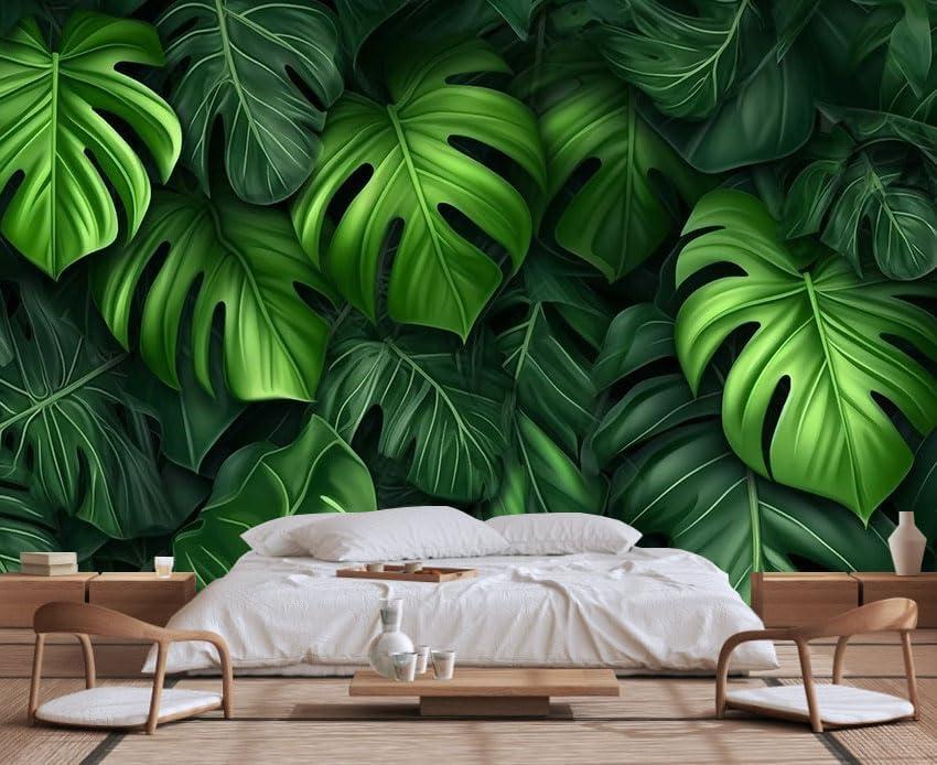 Tropical Green Leaves Background Mural, Large Wall Background Wallpaper, Decorate The Bedroom, Bathroom, Living Room Walls(Non-self-Adhesive)