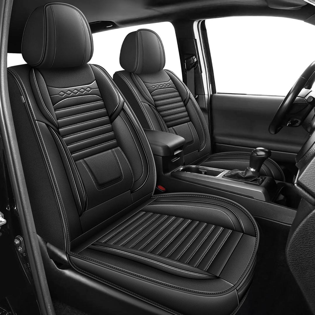AOMSAZTO 2 Seats for Tacoma Seat Covers Custom Fit Toyota Tacoma 2024 2025 2026 Waterproof Leather Easy-Install Seat Protector,Seat Covers for Toyota Tacoma(2 PCS Front,Black)