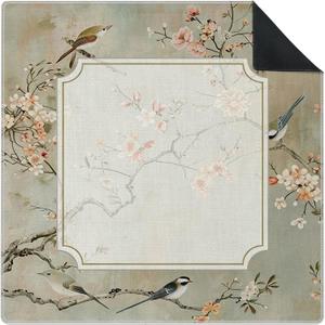 Yhtrg Vintage Chinoiserie Floral Bird Mahjong Mat for Table 31.5 X 31.5 in, Gifts for Mahjong Players, Retro Oriental Asian Cherry Blossom Anti-Slip Table Cover Tablecloth for Poker Board Card Game