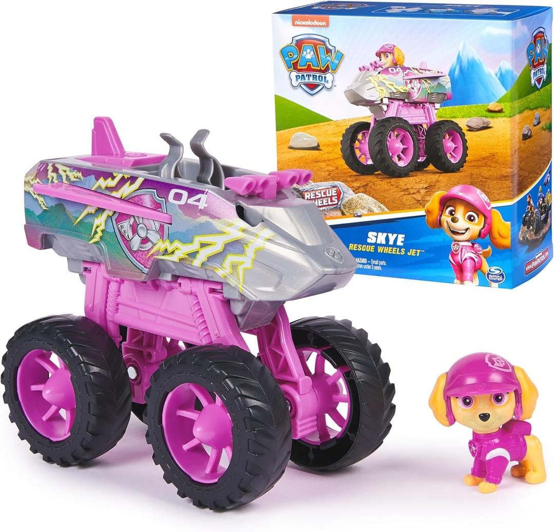 Paw Patrol: Rescue Wheels Skyes Jet, Toy Truck with Transformation into Jet-Mode and Collectible Action Figure, Kids Toys for Boys & Girls Ages 3+ (Multicolor)
