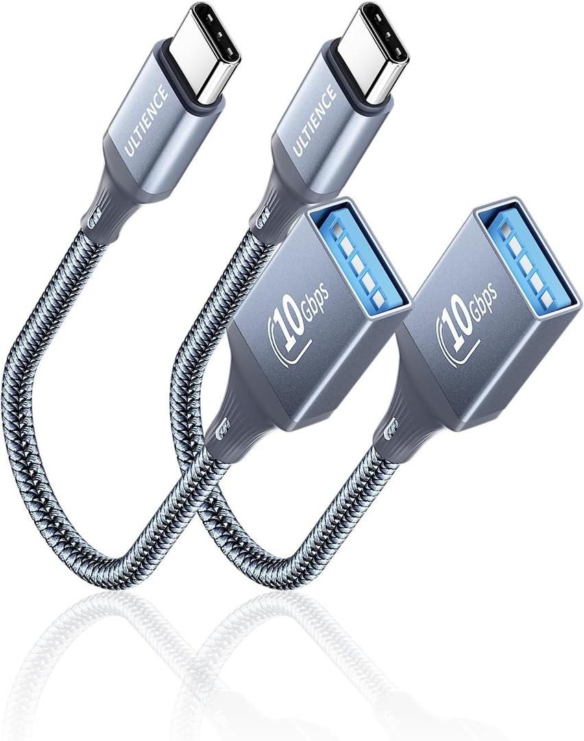 USB C to USB Adapter 2 Pack: USB Female to USB C Male OTG Cable - 10Gbps SuperSpeed Data Transfer for MacBook Pro/iPad Air, iPhone 17 16 15 Pro Max (0.59ft, Grey)