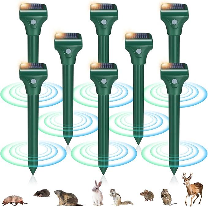 Mole Repellent, 8 Pack Snake/Skunk Repellent for Yard Rabbit Repellent Outdoor IP65 Waterproof, to Get Rid of Vole, Gopher, Groundhog, Rodent, Chipmunk, Raccoon and Skunk for Lawn & Garden