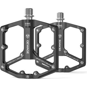 Road/Mountain Bike Pedals - 3 Bearings Bicycle Pedals - 9/16 CNC Machined Flat Pedals with Removable Anti-Skid Nails (Frosted Black)