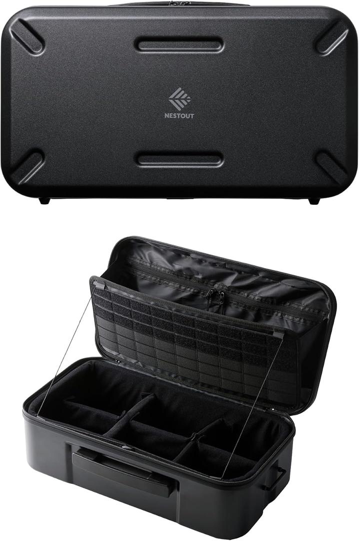  Gear Storage Case, Lightweight Hard Shell Organizer, Water-Resistant, Stackable Organizer with Padded Dividers, Fits Cameras & Accessories Travel Outdoor Tech Accessories (Black)