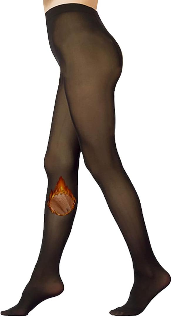 Fleece Lined Tights Women 300G Thick One Line Thermal Winter Warm Translucent Black Sheer size XL