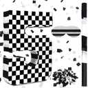 Lewtemi Race Car Number 5 Piata Small Checkered Race Car Birthday Party Decoration Black and White Racing Piata with Stick Confetti Eye Mask for Celebration 15.3 x 10.6 x 2.8 Inch