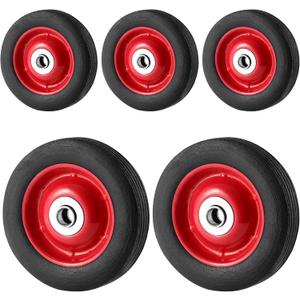 5 Pack 6 x 1.2 Inch Solid Rubber Flat Free Tire, Hand Truck Wheel with Ball Bearing and 5/8 Inch Axle Diameter, Solid Rubber Wheel, 350 lbs Capacity