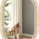 ULIKE Rattan Mirror for Bathroom, 24x36 Inch Oval Rustic Farmhouse Wall Decor with Handmade Wicker Frame, Boho Mirror for Nursery Bedroom Living Room Entryway