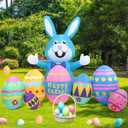Skylety 7 Pack 8ft Long Easter Inflatables Outdoor Decorations Blow up Bunny and Eggs with Built-in LED Lights Happy Easter Yard Decoration for Outside Cute Spring Home Lawn Garden Hunt Party