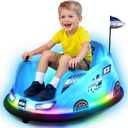 Flybar 12V Glow Bumper Car Ride On Toy - Indoor/Outdoor Toys, Toddler Toys, Bumper Cars, Kids Electric Car, w/ 360 Spins, Multi-Color LED Lights, Max Weight of 100lbs, Age 4-9yrs, Blue, Medium
