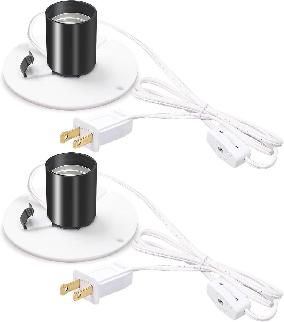 2 Set Blow Mold Light Kit Replacement,E27 E26 Single Bulb Cord Kit for Halloween,Christmas,Salt Lamp,Craft Indoor Outdoor Decorations,Salt Lamp Base with Switch Fuse Plug