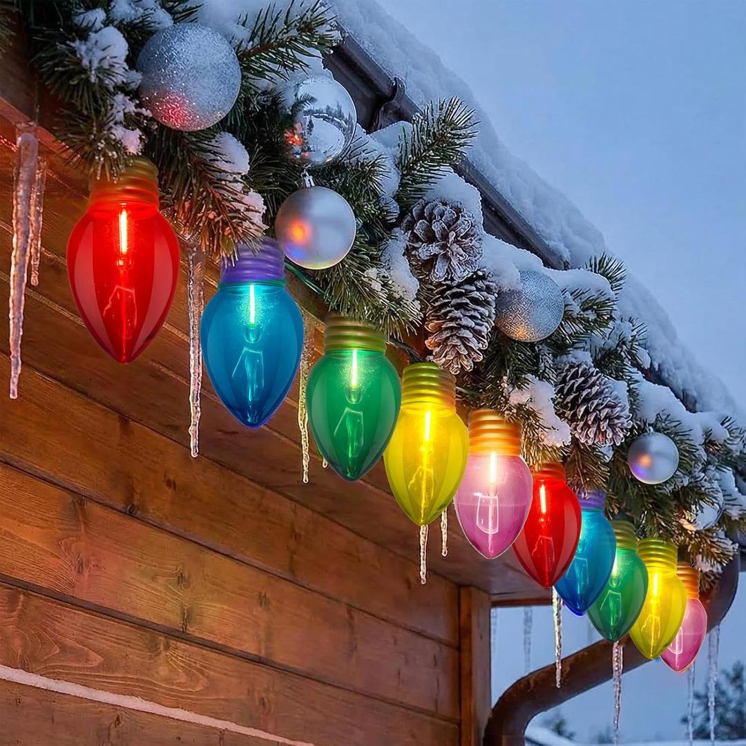 Jumbo Outdoor Christmas Lights, 16FT C9 Jumbo Xmas String Lights Decorations Waterproof Hanging Lights with 10 Large Clear Multicolor Bulb for Outdoor Porch Patio Eave Xmas Roof Decoration