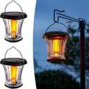 Glass Solar Lantern Outdoor Lights Waterproof, Flickering Flame Solar Lights with Modular Design, Auto On/Off Decorative Hanging Lanterns for Patio Garden Pathway Camping Deck Yard (2 Pack)