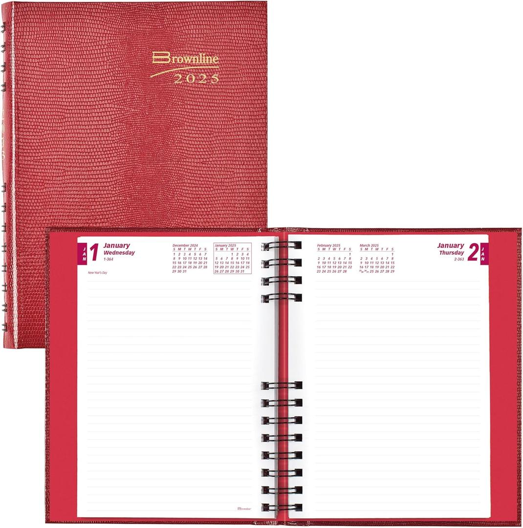 2 x Brownline 2025 CoilPro Daily/Monthly Planner, Untimed Journal, 12 Months, January to December, Twin-Wire Binding, 8.25" x 5.75", Bright Red (CB389C.RED-25) (Standard)