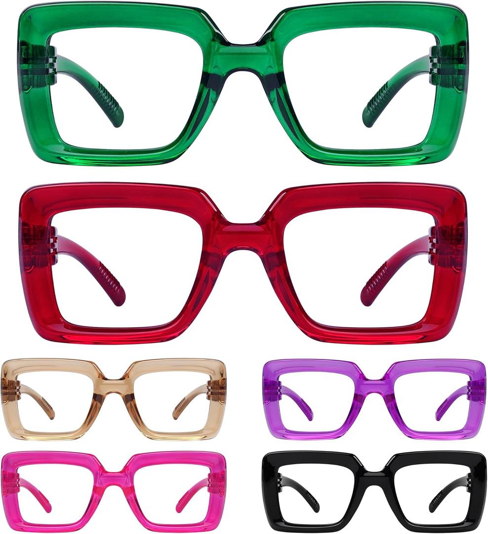 Eyekepper Women's Reading Glasses Metalless Screwless Spring Hinges 6 Pack Ladies Oversized Square Thick Frame Readers +1.25