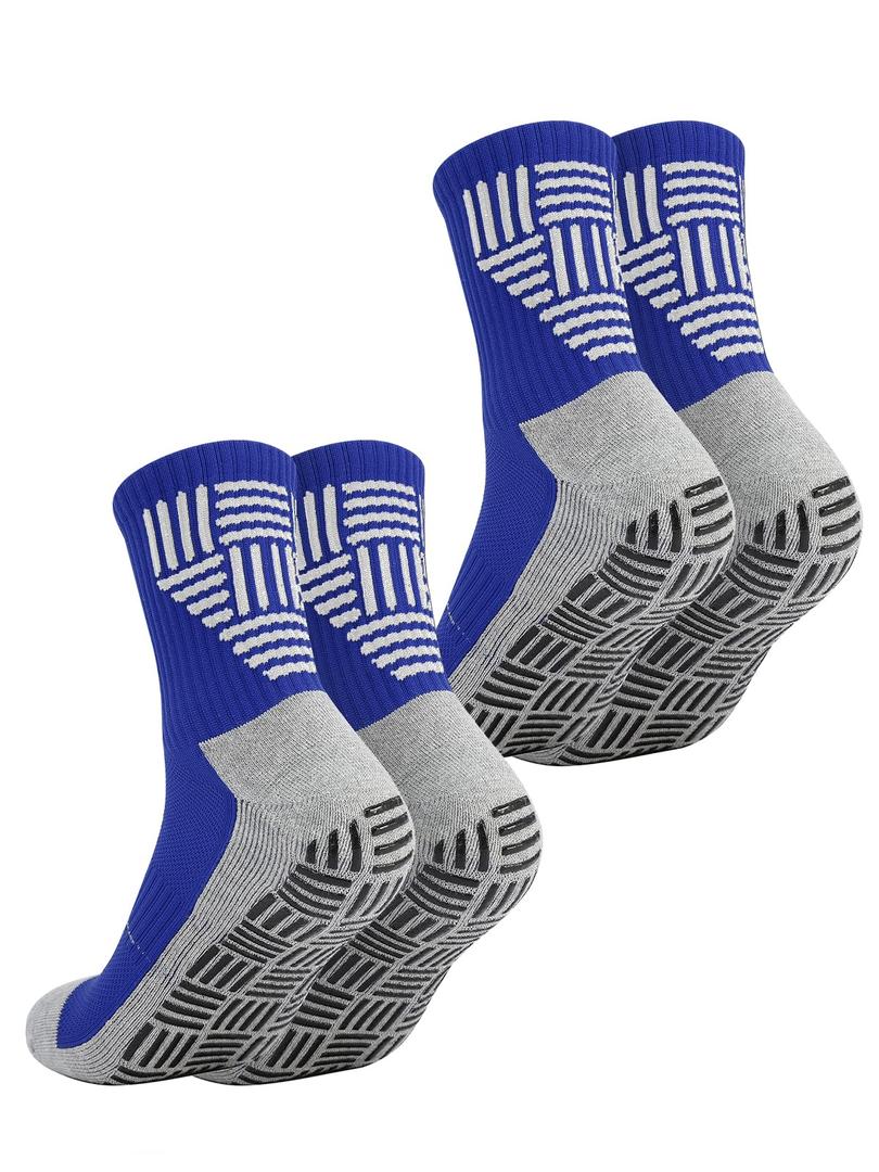 Veridra 2Pairs Men's Grip Soccer Socks for US 7-12.5, Anti-Slip Athletic Grippy Socks Non Slip Pads for Football Basketball Pilates Hospital Yoga, Blue (Blue)