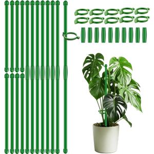 30Pcs Plant Support Stakes 17 inch SupKing Garden Orchid Sticks Extended to 3ft 4ft 5ft Plant Poles with Clips for Indoor Outdoor Potted Tomato Rose Amaryllis Vegetables Comes with 20 TiesGreen