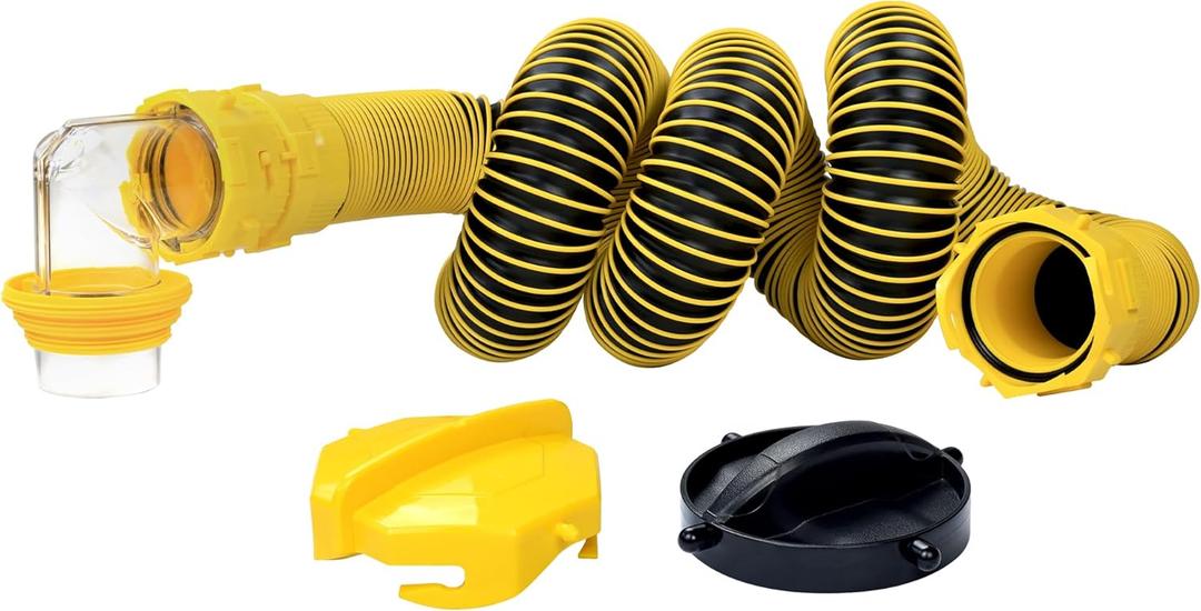 10 FT RV Sewer Hose Kit 90 Degree Clear View Sewer Adapter with Storage Cap