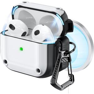 RFUNGUANGO for AirPods 3rd Generation Case Cover with Cleaner Kit,Powerful Drop Protection, Magnetic Lid, for AirPod Gen 3 Charging Case 2021, White