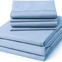 ClevaHome Queen Size Sheet Set - 6 Piece Soft Breathable Luxury Bed Sheet Set - Shrinkage & Fade Resistant Embroidered Bedding Sheet with Deep Pocket, 2 Extra Pillowcases (Queen, Chambray Blue)