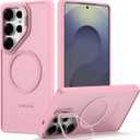 Nvollnoe for Samsung S25 Ultra Case Compatible with MagSafe Military Grade Shockproof Heavy Duty Protective Adjustable Kickstand Matte Semi Clear Phone Cover for Samsung S25 Ultra(Pink)