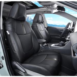 Custom Fit RAV4 Seat Covers Full Set for Toyota RAV4 2019 2020 2021 2022 2023 2024 2025 LE Limited XLE Hybrid with Waterproof Faux Leather (Black, LU01-Hybrid)