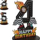 Truck Birthday Number Sign Centerpiece, Truck Wooden Decoration Photo Props for Truck Birthday Decorations (4th)