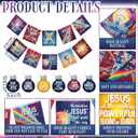 3 x Yinder Vbs Classroom Banner Illumination Lightbulb Style Paper Hanging Decorations Set Christian Jesus Banner Light Bulb Shaped Paper Hanging for Vacation Bible School and Sunday School Church Decor