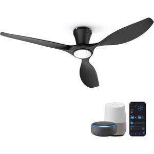 TALOYA 52 Inch Smart Ceiling Fans with Lights Led Remote Control Flush Mount Low Profile for Bedroom Farmhouse Patio Outdoor Living Room Kitchen Dining Room,DC Motor,Reversible, Black