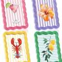 Novabright 4 Set 4 x 6 Colorful Scalloped Picture Frame Maximalist Decorative Picture Frames with Glass Front Wavy Trim Art Table Wall Hanging Whimsical Home Decor Gift (Spring Colors)