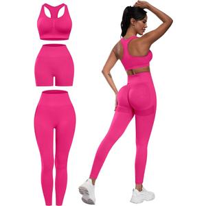 3 Piece Workout Sets for Women Butt Lifting Leggings with High Impact Sports Bra Gym Shorts M