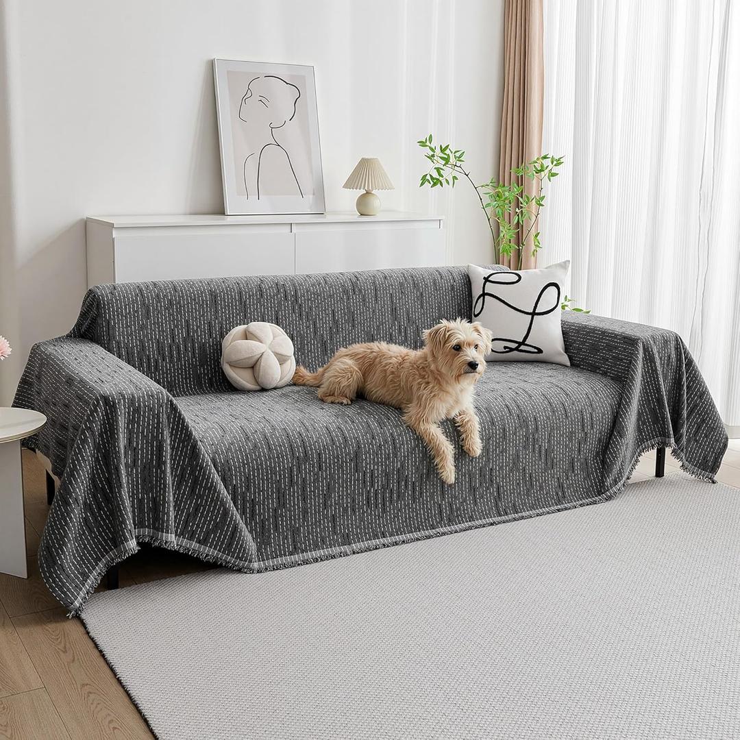 MYSKY HOME Couch Covers for Sofa, Dog Couch Cover Protector, Dark Grey Lines Sofa Covers for Sectional L Shape, Pets Couch Throw Cover Washable Durable Large Couch Cover for Dogs, Cats, 71" x 118"