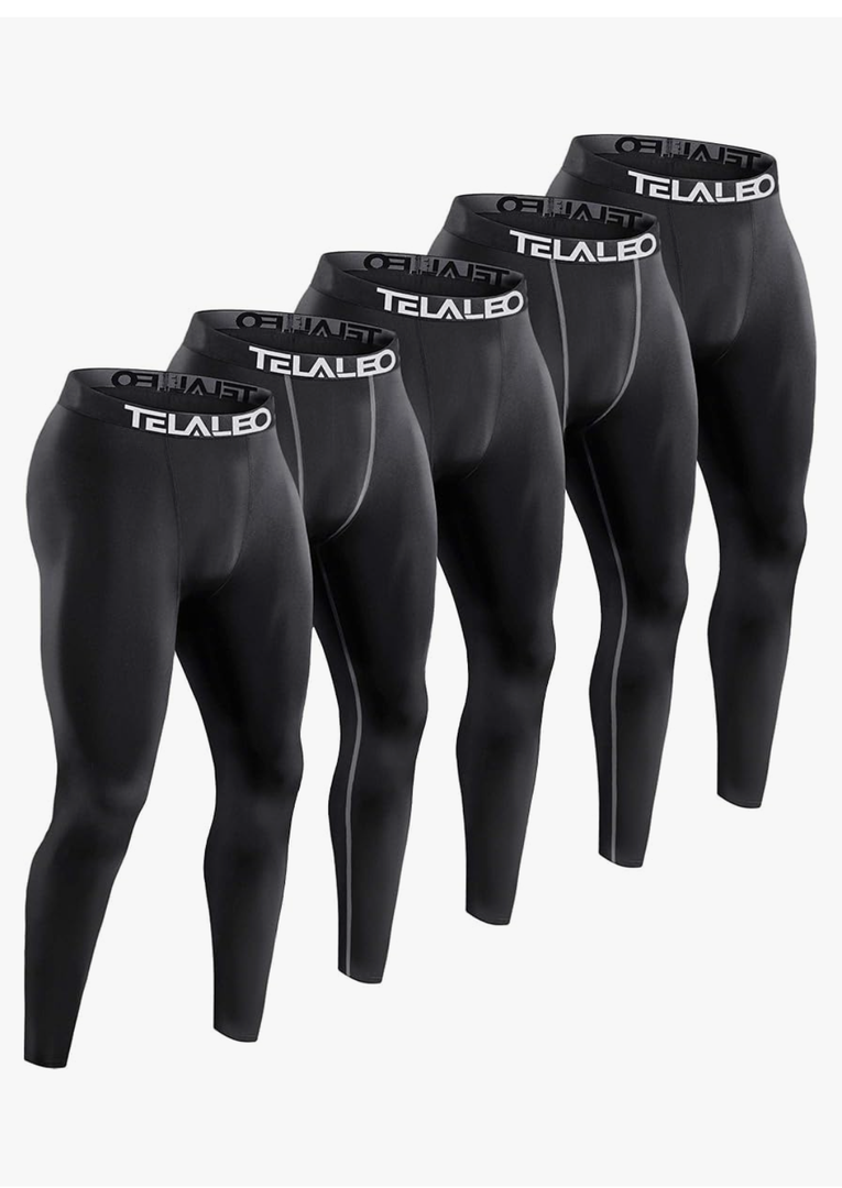 TELALEO 5 Pack Men's Compression Pants for Workout, Running, Basketball - Sports Baselayer Leggings, Size M