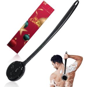 Silicone Back Scrubber for Shower, 17in Lengthen Long Handle Body Brush, Double Sided Shower Brush for Shower Exfoliating and Massage Can Produce Rich Foam, Long Handle Back Scrubber for Men (Changbing)