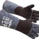 RAPICCA Animal Handling Gloves Bite Proof Double Leather Reinforced Padding Dog,Cat Scratch,Bird Handling Falconry Gloves Grabbing Reptile Squirrel Snake Bite 16in Grey-Black (2 Count)