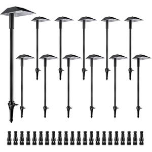 5W Low Voltage Landscape Pathway Lights with Connectors,12-24V Outdoor Path Lights, 3000K Wired Landscape Lights for Yard Garden Walkway, IP66 Waterproof12Pack
