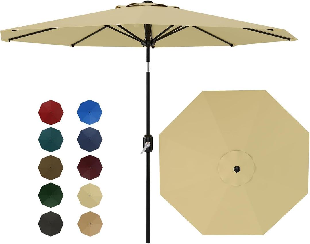 GAOMON 10FT Outdoor Patio Umbrella with 8 Sturdy Ribs, Table Umbrella with Push Button Tilt and Crank, UV Protection Waterproof for Garden, Deck, Backyard, Pool (Brown)