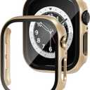 2-Pack 46 mm Shockproof Case for Apple Watch Series 10/11 Ultra-Thin Scratch Resistant Watch Case 9H Tempered-Glass Screen Guard + PC Bumper, Champagne Gold