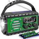 20000mah Emergency Radio, SW/NOAA/AM/FM Weather Radio, Solar Powered Hand Crank Chager with Bige Batery Powered,Portable,Cellphone Charge,SOS,Flashlight for Emergency/Home (Green)