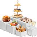 Redants 6 PCS Buffet Risers, Large Food Risers for Buffet Table, Food Display Risers for Party, White Acrylic Boxes Dessert Table Display Set, Risers Display Stands (Size 10" 9" 8" 7" 6" 5", White)
