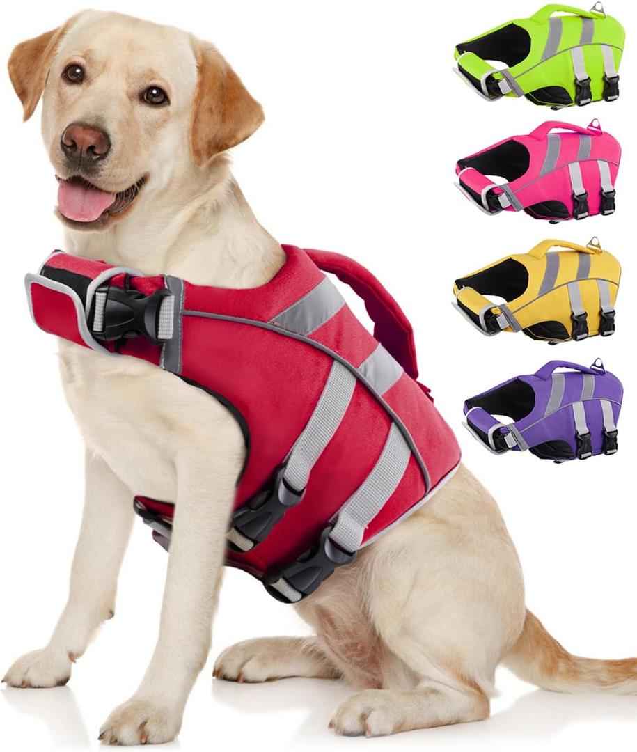 Kuoser Dog Life Jacket with Reflective Stripes - Adjustable High Visibility Vest, Ripstop Lifesaver, Pet Preserver with High Flotation Swimsuit for Small, Medium and Large Dogs (L (Chest Girth:22.8-29.5''), 1#Red) Kuoser Dog Life Jacket with Reflective Stripes - Adjustable High Visibility Vest, Ripstop Lifesaver, Pet Preserver with High Flotation Swimsuit for Small, Medium and Large Dogs (L (Chest Girth:22.8-29.5''), 1#Red)