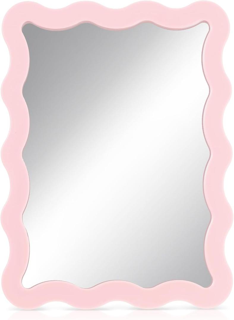 Leinuosen 1 Pcs Scalloped Magnetic Locker Mirror Small Real Glass Makeup Mirror with Magnetic Backing Cute Locker Decorations for Office Cabinet Lockers Accessories (5 x 7 Inch,Pink)