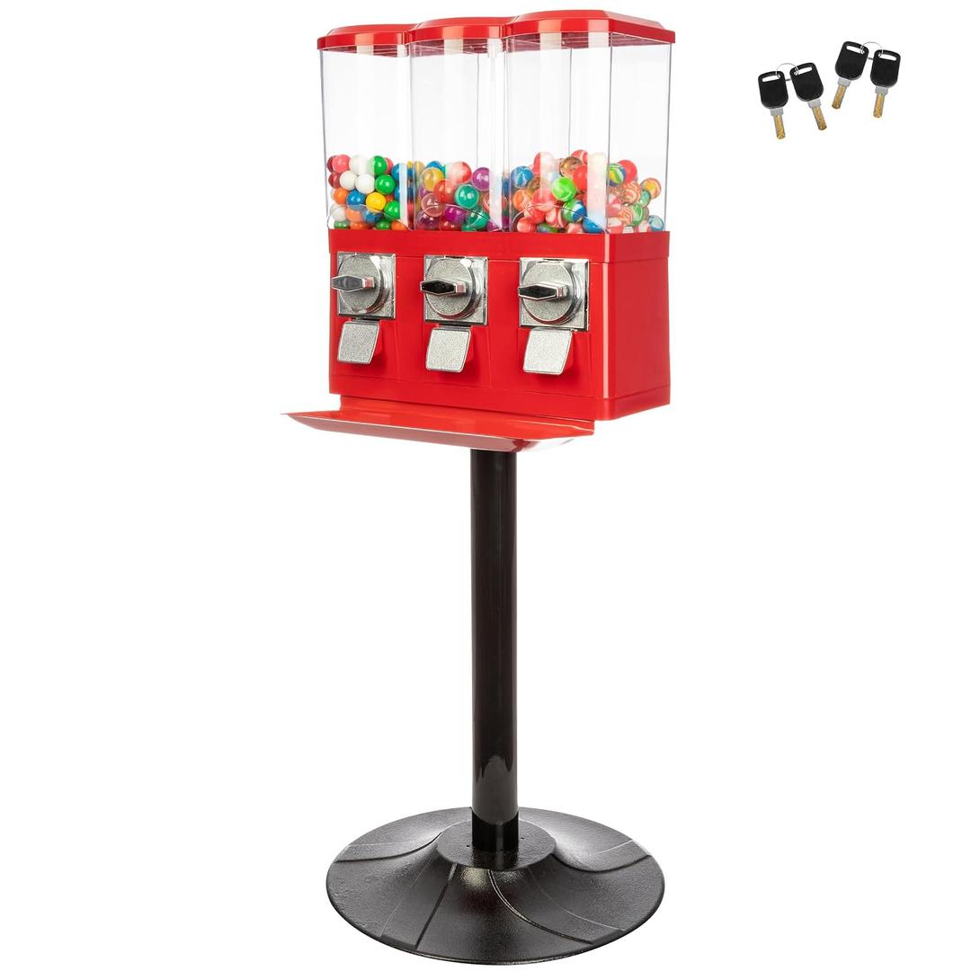 Gumball Machine - Triple Candy Machine Dispenser for Gumballs, Capsules, and Candy - Vending Machines for Business by Great Northern Popcorn (Red), Large